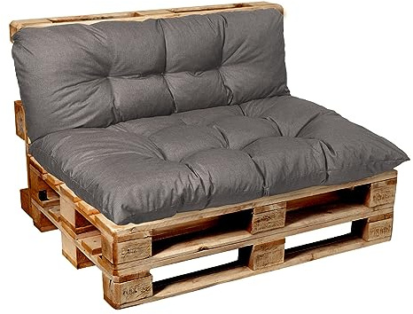 Garden Factory Palettenkissen Palettenauflagen Palettenpolster Sitzkissen, Rückenlehne oder Set, Gesteppt (Set (Sitzkissen 120x80 + Rückenlehne 120x60), Grau)