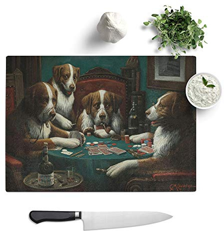Kitchen Chopping Board Glass - Cassius Marcellus Coolidge Dogs Playing Poker - Textured Worktop Saver Cutting Board - Heat Resistant, Shatterproof and Hygenic - 28.5 x 20 cm