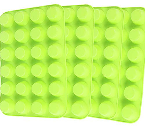 Qtopun Modern Kitchen Green Silicone Mini Muffin Pan, 4 Pack 24 Cups, Green