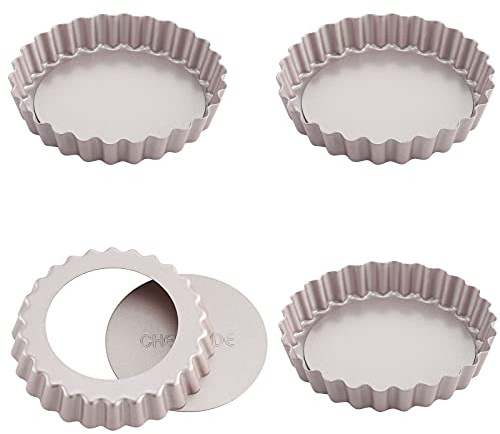 CHEFMADE Mini Torte Pan Set, 4-zoll 4Pcs mit Abnehmbare Lose Bottom Nicht-Stick Runde Quiche Tart Backformen für Ofen und Instant Topf Backen (Champagne Gold)