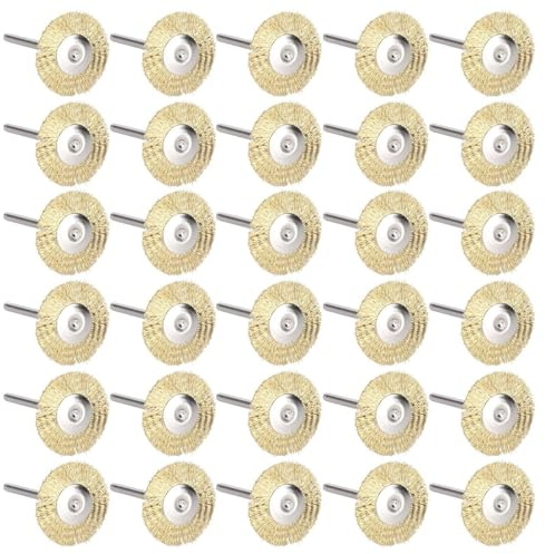 Pssopp Cepillo de Alambre de Acero, Mini Cepillo de Rueda para Pulir, Limpieza de Óxido y Corrosión, Cable de Latón, 30 Unidades
