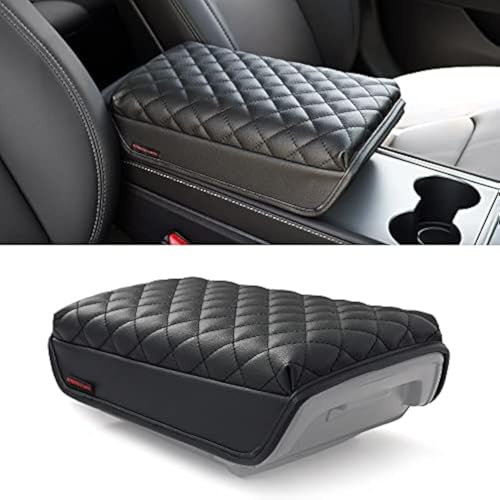 Oeream KMMOTORS Model 3, Model y Console Cover, Armrest Cushion, Accessories, Gadgets, Vegan Leather, Console Lid Protector (Black)…