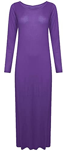 Robe longue en jersey à col rond pour femmes Robe maxi à manches longues unie pour femmes, violet, 40-42