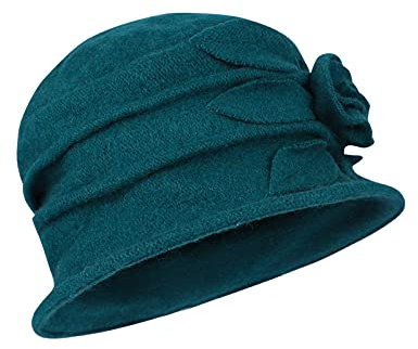 Wintermütze Damen Glockenhut Kunstwolle Bucket Hut Vintage Fedora Hut Bowler Hut Winddichte Wollmütze Blume Design Eimerhut Schlapphut Einfarbige Damenmütze Winter Warmer Hut für Outdoor Aktivitäten