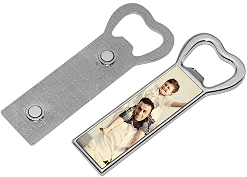 Flaschenöffner aus Metall mit eigenem Foto personalisierbar - Rechteckiger Foto-Flaschenöffner mit magnetischer Rückseite mit Fotodruck zum Selbstgestalten