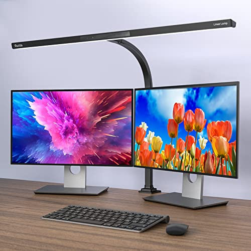 Quntis LED Desk Lamp for Office, 24W Desk Light 80CM Flexible Gooseneck Clamp Light, 4 Colors Lighting & Stepless Dimming Architect Desk Lamp, Adjustable Eye-Caring Reading Lights for Study Work Craft