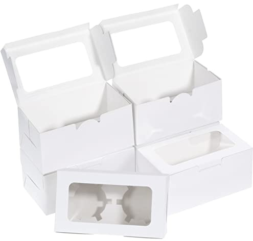 Coptiner 50 Stück Cupcake Box 2er, Cupcake Muffin Box mit Fenster und Einsätzen Weiße Cupcake-Box Kuchenboxen für Muffins Gebäck Cupcakes Kuchen Kekse