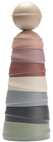 Bibs Wackelturm Stapeltassen, achtteiliges Babyspielzeug mit Rasselkugel. Hergestellt in Dänemark. Frei von BPA und Phthalaten. 0–3 Jahre. Hergestellt in Dänemark. Pastel Rainbow