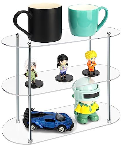 Belle Vous 3 Pack of Clear Acrylic Display Shelves - 30.5 x 12 x 25.6cm/12 x 4.72 x 10.1 Inches - Adjustable 3-Tier Storage Organiser Rack/Display Case for Shot Glasses, Figurines & Collectables