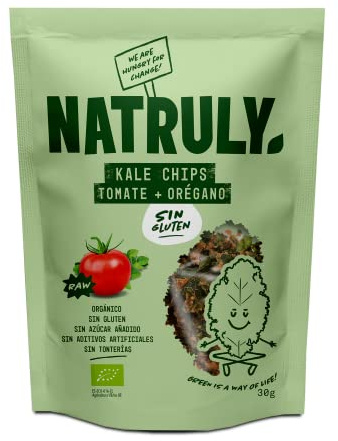 Natruly Kale Chips Sabor Italiano - Snack Saludable Orgánico Cruijiente con Semillas, Sin Gluten -Pack 8x30g