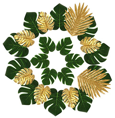 Hojas de Palma Artificiales, Palma Artificiales, 24 Piezas Planta Monstera, Decoraciones de Hojas Tropicales, Verde Plantas Artificiales para Fiestas, decoración de Playa, cumpleaños, Luau Hawaiian