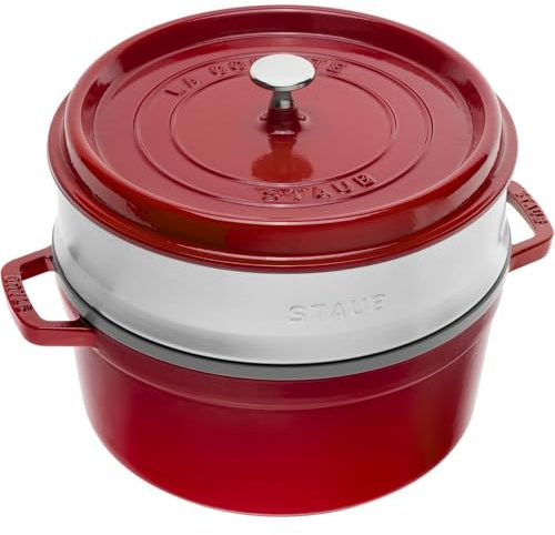 STAUB Gusseisen Cocotte mit Dampfgarer 24 cm Kirsche