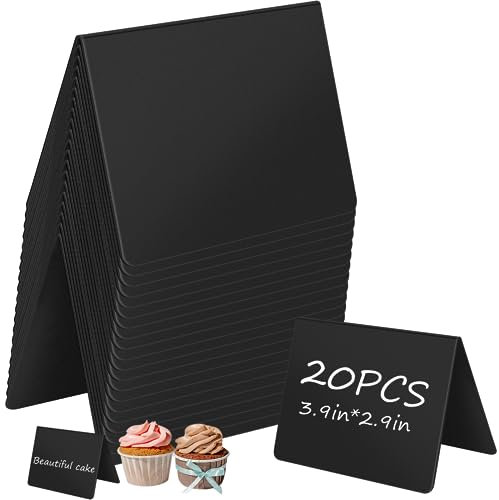 Mini Kreidetafel Klein Set, 20 Schilder Kleine Tfeln zum Beschriften, Preisschilder Aufsteller in V-Form, Schiefertafel mit 1 Stift Geliefert, für Gastronomie Buffet Café Hochzeit Party