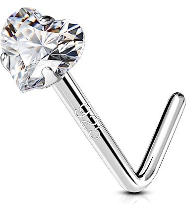 OUFER 20G Nasenpiercing Silber 925 Nose Ring L Form Nasenring 3 mm Stern Herz CZ Nasen Piercing Nase Stud Nostril Stecker Nasenstecker Schmuck Nose Earring Frauen Männer