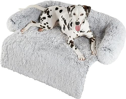 iyoimono Hundebett Grosse Hunde, 90x85x13cm Abnehmbarem Waschbar Hundekorb rutschfest Hundebett beruhigend Hundekissen kuschelig rechteckig Plüsch Hundesofa für große Hunde Winter, Hellgrau