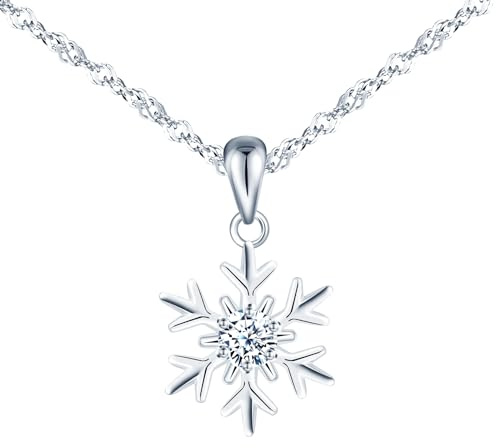 feilok Kette Damen Halskette mit Schneeflocke Anhänger aus 925 Sterling silber Zirkonia Halskette für Frauen Valentinstag Muttertags