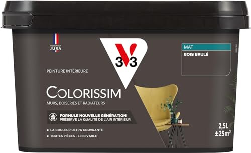V33 Peinture multi-supports Colorissim® Bois brûlé Mat 2,5L | Peinture Murs Boiseries Radiateurs, Ultra-couvrant, Toutes pièces, Lessivale, Qualité de l'air intérieur