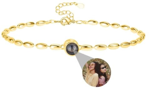 Liskanap Foto Armband Personalisierte Projektion Armband mit Versteckte Bild Rund Perle Ich liebe dich Armband 100 Sprachen für Damen Frauen Weihnachten Memorial Geschenk Lupe Foto Armbänder