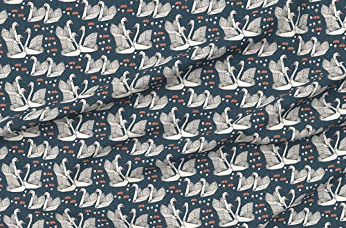 Spoonflower Fabric - Pond Geo Dark Blue Navy Swan Bird Girls Sweet Nature Birds Nursery Printed on Polartec(R) Fleece Fabric by The Yard - Sewing Blankets Loungewear and No-Sew Projects