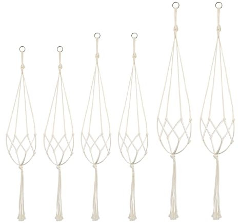 COACOM 6 Stückmakramee Blumenampel, Weiße Netztasche, Hängender Blumentopf, Pflanzenständer, Geeignet Für Decke, Garten, Terrasse, Fenster