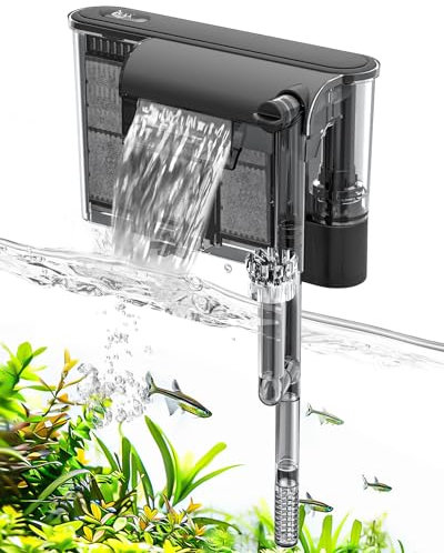AQQA Aquarium Filter, 480L/h Leise Aquarium Außenfilter, 3-in-1 Einstellbarer Durchfluss Hang on Filter für Aquarien von 30L bis 60L, 5W