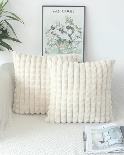 OYIMUA Beige Kissenbezug 50x50 2er Set Flauschig Kuschelkissen Plüsch Kissenbezüge Dekokissen Weich Pelz Kissenhülle Luxus Sofakissen Quadratisch Deko Kissen