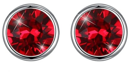 Bishilin Ohrstecker Silber 925 Nickelfrei, Damen Ohrringe 8MM mit Rot Kristall Silber Ohrstecker Nordisch für Mädchen