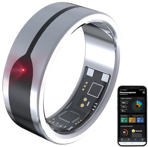 Newgen Medicals Fitness Ringe Akku: Fitnesstracker-Ring, Herzfrequenz- & SpO2-Anzeige, 2 mm, Silber, Gr.65 (wasserdichte Fitness Tracker, Smart, iPad)