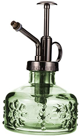 POPETPOP Regadera De Vidrio Retro para Plantas Interiores y Exteriores Botella De Agua Verde Boquilla De Bronce Adecuado para Jardinería y Decoración Diseño Vintage Riego