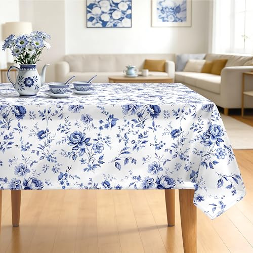Arquiel Nappe de Table Rectangulaire Fleurs Aquarelle, Nappes Roses Bleu Vintage Nappe Anti-Taches Et Lavable pour La Cuisine Manger de Fête Décoration (140×180cm)