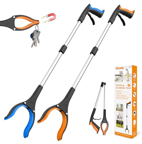 81cm/32 Litter Pickers Grabber Stick 2-Pack, Helping Hand Grabbers for Adults, Disabled, and Elderly, Heavy Duty Pick Up Stick, Blue and Orange