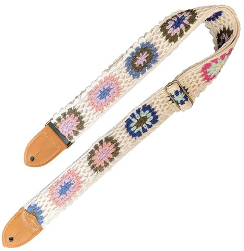 BERRIHORT Gitarrengurt 2 Zoll, handgestrickt mit reinem Baumwollfaden für Bass-, Elektro- und Akustikgitarren