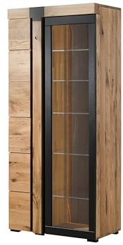 MASSIVMOEBEL24.DE Vitrine Wildeiche 80x45x180 Natur geölt Rotterdam #111, Farbe:Natur geölt, Größe:80x45x180 cm