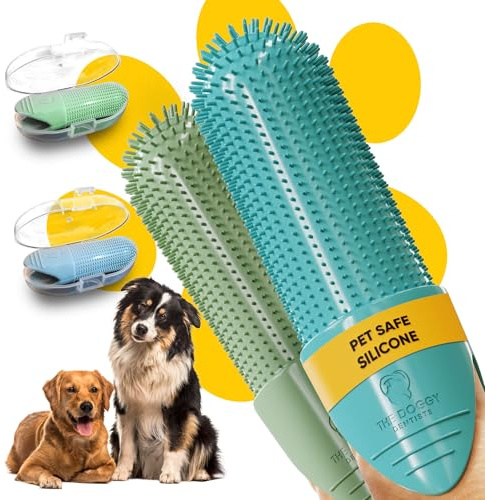 THE DOGGY DENTISTS Dog & Cat Finger Toothbrush Pack (2) – 360° Silicone Pet Toothbrush with Protective Case – Perfect for Puppies, Tartar Removal, Bad Breath & Daily Pet Teeth Cleaning