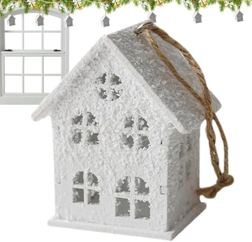 Sollee Weihnachtsbaum-Haus-Ornament, weißer Haus-Anhänger für Weihnachten, kreativer Holzhaus-Anhänger für Weihnachten, weißes Holzhaus für den Weihnachtsbaum