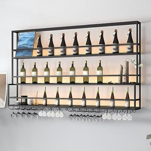 ICEMOB Creatividad Botellero Vino/Vinotecas,Botellero Pared Metal,Exhibidor De Vidrio,Muebles Bar para Salon,Profesional Almacenar Botellas,Fácil De Instalar,3 Layers 200CM