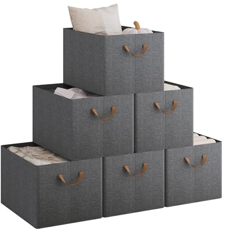 WOLTU Faltbare Aufbewahrungsboxen 6 Stück, mit Griffen, Grau, 47x35x30cm | aus Polyesterstoff, für Schlafzimmer, Arbeitszimmer, Wohnzimmer, für Kleidung Spielzeug, Organizer Box mit Griffen, faltbar,