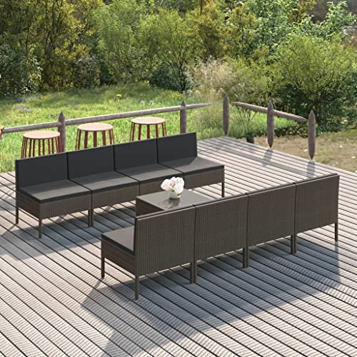 HEFZGDB 9-TLG. Garten-Lounge-Set mit Auflagen Poly Rattan Grau Gartenstühle Gartenmöbel Set Gartentisch Geeignet für Terrasse, Garten, Pool.