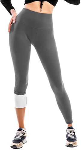 SINOPHANT Fodrade Leggings för Kvinnor, Högmidjat Varma Vinterleggings med Fleecefoder för Damer, Grå, M