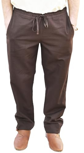 Battle-Merchant - Pantalones Medievales Hagen para Hombre - Corte Recto Holgado - para Larp, Caballeros, Piratas - Marrón - XS
