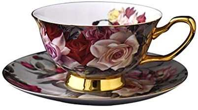 Vintage Rose Porcelana Café y Taza de Té Taza de Capuchino Set con Platillo