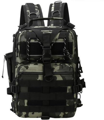 pykaaiiu Jagdrucksack, Mini-Rucksack,Militärrucksack, strapazierfähiger wasserdichter Rucksack aus Nylon, große Kapazität, geeignet für Outdoor-Wandern, Camping, Wandern, Angeln, Jagen(Schwarzgrün)