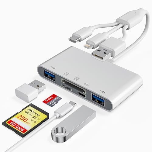 SD-Kartenleser für iPhone mit USB-C & Lightning, 3-in-1 SD- und MicroSD-Kartenleser mit Typ-C-Übertragung, kompatibel mit iPhone 16/15/14, iPad, MacBook, Android, Kamera und PC