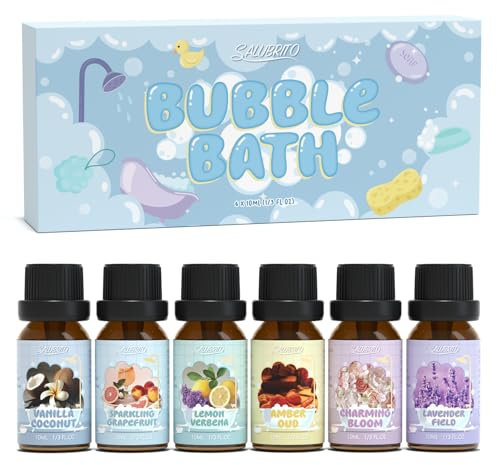SALUBRITO Badezimmer Ätherische Öle Set, Natürliche Duftöle für Diffuser - Vanille & Kokosnuss, Sparkling Grapefruit, Zitronenverbena, Amber Oud, Charmante Blüte, Lavendelfeld, Duftöl GeschenkSet