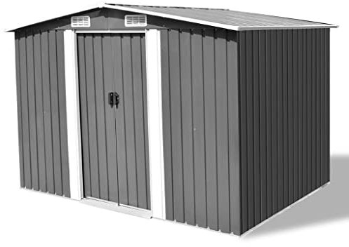 Refined Caseta de Jardín Cobertizo de Patio Almacenaje Contenedor Casita Terraza Parque Exterior Protector Trastero Garaje 257x205x178cm Metal Gris