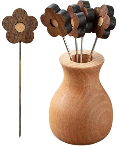 Glixoft Fruit Forks Reusable Stainless Steel Flower Shaped Fruit Forks Fruit Pick Salad Forks,Mini Cake Forkscocktail Forks Picks Dessert Food Picks with Vase