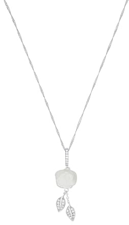 Amor Kette mit Anhänger 925 Sterling Silber Perlmutt Damen Halsschmuck, mit Zirkonia synth., 42 cm, Weiß, Blume, Kommt in Schmuck Geschenk Box, 2016407