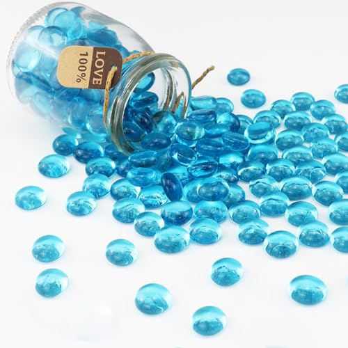 ginojex Perline di vetro da 0,5 kg, riempitivo per vasi, acquario, ghiaia, decorazione piatta, marmi di vetro, gemme, ciottoli, rocce, decorazione per la casa, colore: azzurro