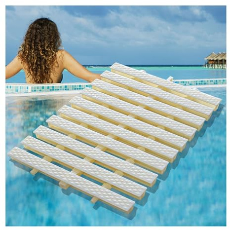 Lot de 15 caillebotis antidérapants à trois trous pour piscine hors sol, allée et douche de balcon - Blanc - 30 x 100 cm