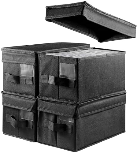 CROWNSHOP 4PCS CD Storage Box Holds 30 CDs in Full Jewel Cases and 165 Discs in CD Sleeves Protective Disc Organizer 35x16x15.5cm (4PCS Black)